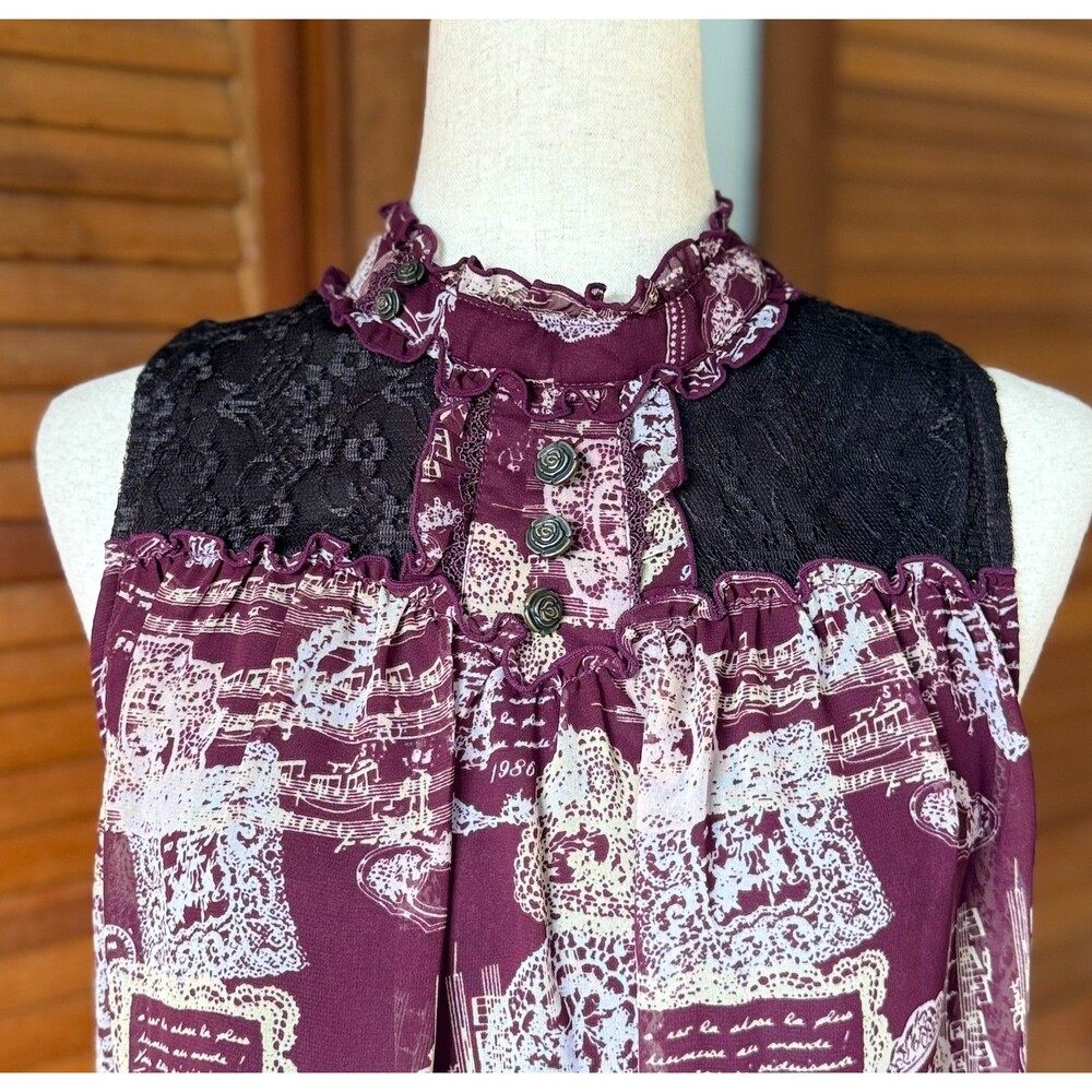 Axes Femme J-fashion Lolita Jirai Gyaru Kawaii Music Brugundy Tunic Top M - Picture 2 of 10